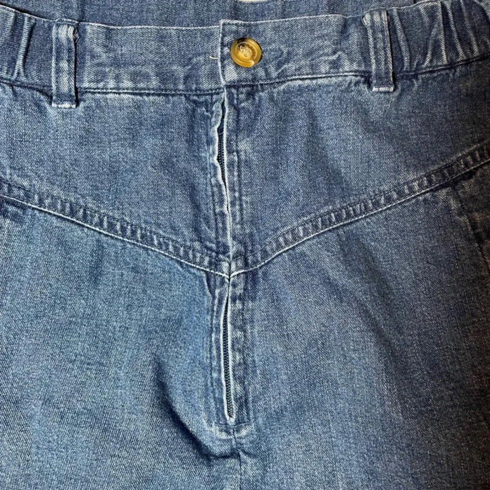 Orvis Womens Blue Denim Mini‎ Skirt High Rise Raw Hem Elastic Back 14P Med Wash